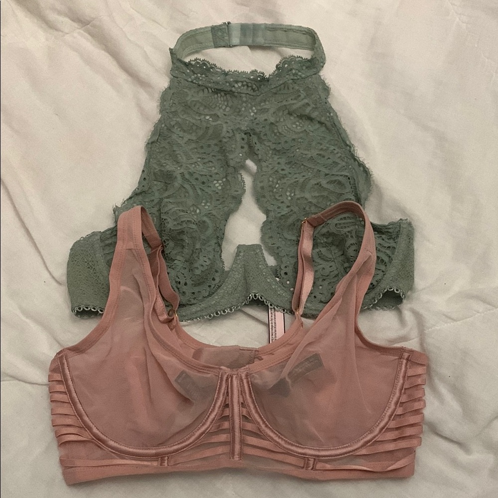 Victorias Secret Lace and Mesh Intimates Set - Green and Pink